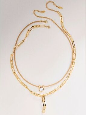 Anthropologie Linked Crystal Layering Necklaces, Set of 2
